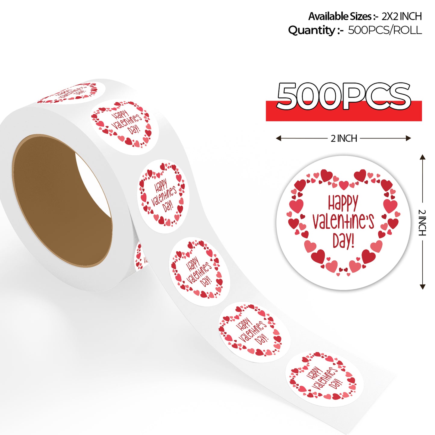 Roll of Valentine’s Day Sticker – Happy Valentine Heart Frame Design with 'Happy Valentine's Day!' text on a white background