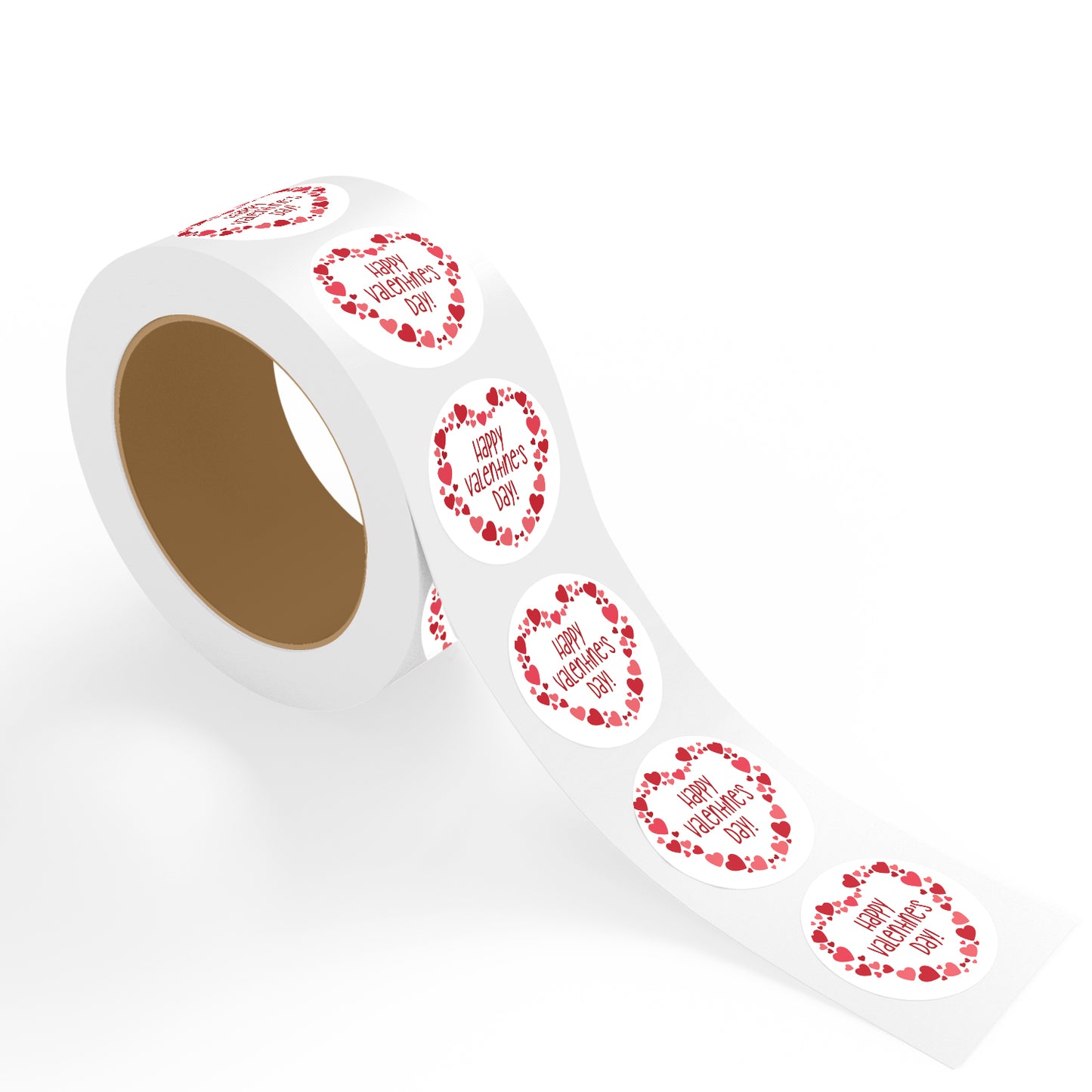 Roll of Valentine’s Day Sticker – Happy Valentine Heart Frame Design stickers with 'Happy Valentine's Day' text on a white background