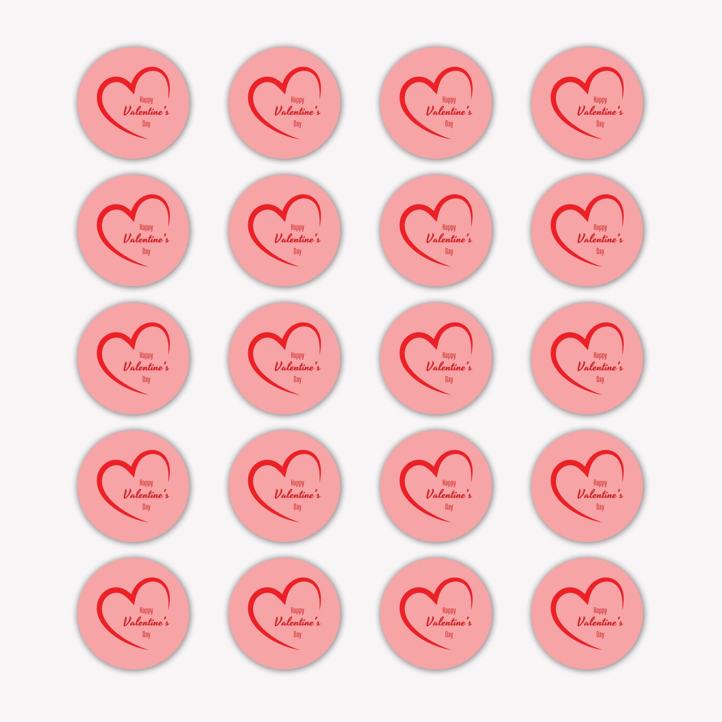 Pink Valentine’s Day Sticker – Minimal Pink Heart Design stickers with red hearts and text on a white background