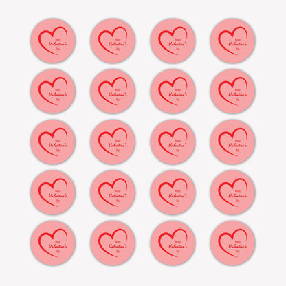 Pink Valentine’s Day Sticker – Minimal Pink Heart Design stickers with red hearts and text on a white background