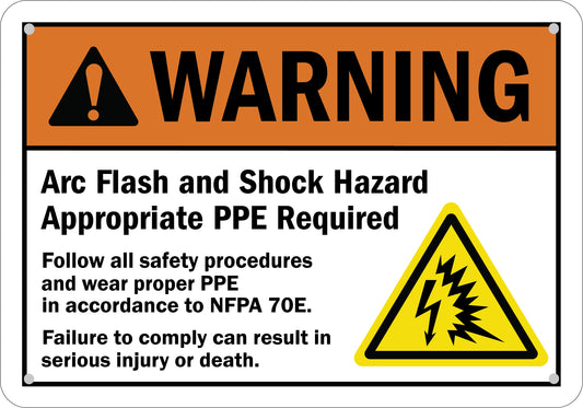 ANSI Warning Arc Flash And Shock Hazard Appropriate PPE Required Sign Stickers