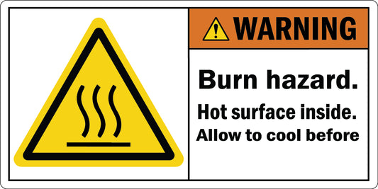 ANSI Warning Burn Hazard Hot Surface Inside Allow To Cool Before Servicing Sign Stickers