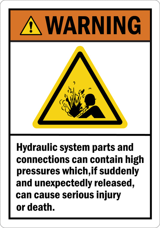 ANSI Warning Hydraulic System Parts And Connections Can Contain High Pressure Sign Stickers