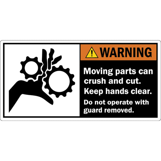 ANSI Hand Crush Warning Moving Parts Can Crush And Cut Do Not Operate With Guard Removed Sign Stickers