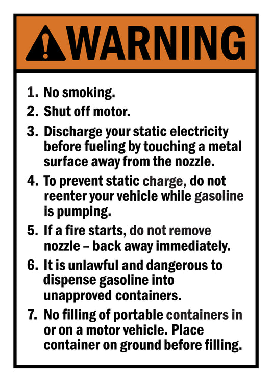 ANSI Warning No Smoking Shut Off Motor Sign Stickers