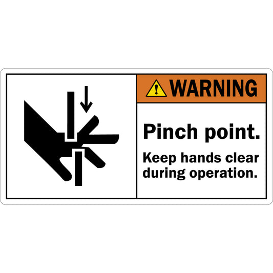 ANSI Warning Pinch Point Hazards Keep Hands Clear Sign Stickers with Hand Entanglement Graphic