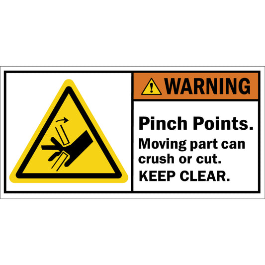 ANSI Warning Pinch Points Moving Part Can Crush Or Cut Keep Clear Sign Stickers