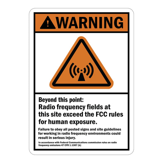 ANSI Warning Radio Frequency Fields Beyond This Point Exceed FCC Rules For Human Exposure Sign Stickers with Graphic