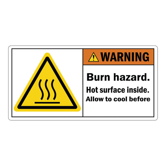 ANSI Warning Burn Hazard Hot Surface Inside Allow To Cool Before Servicing Sign Stickers