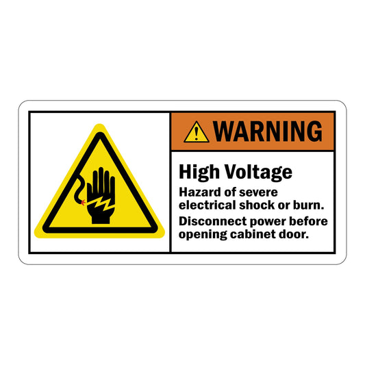 ANSI Warning High Voltage Hazard Of Electrical Shock Or Burn Disconnect Power Before Opening Cabinet Door Sign Stickers
