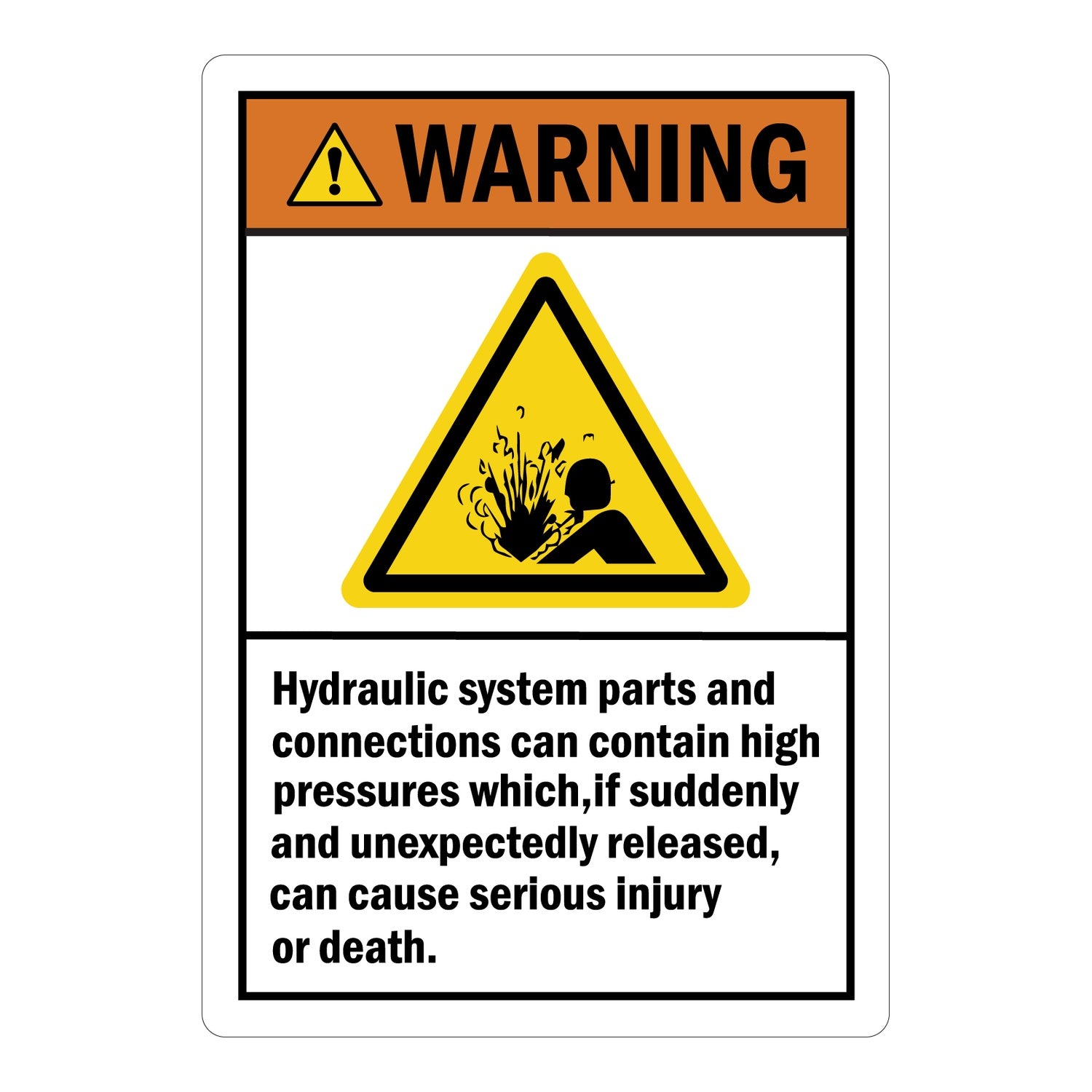 ANSI Warning Hydraulic System Parts And Connections Can Contain High Pressure Sign Stickers