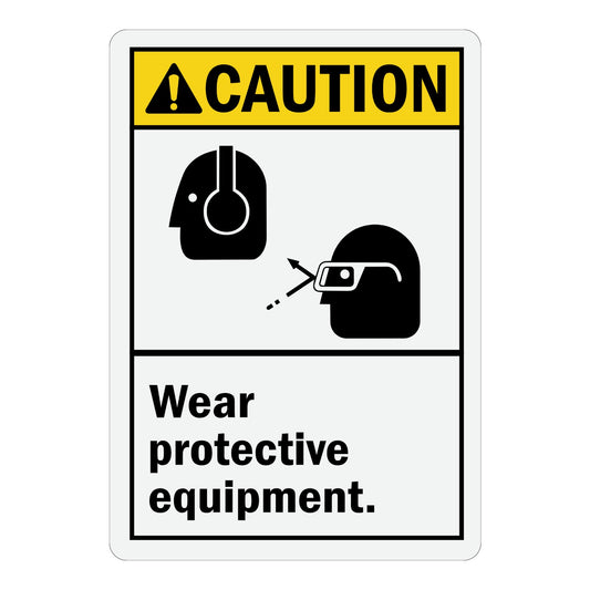 ANSI Caution: Wear Protective Equipment (With Goggles And Glasses Graphics)