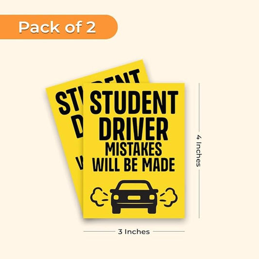 Student Driver Mistakes Will Be Made - 2-Pack Individually Cut Stickers - 3" x 4"